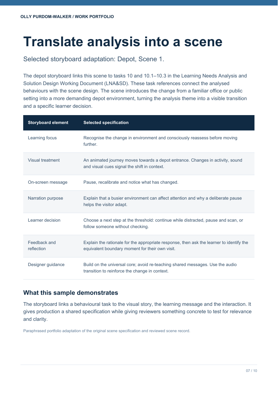 Preview of storyboarding and review sample