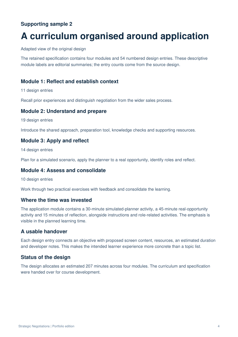 Supporting sample 2: A curriculum organised around application