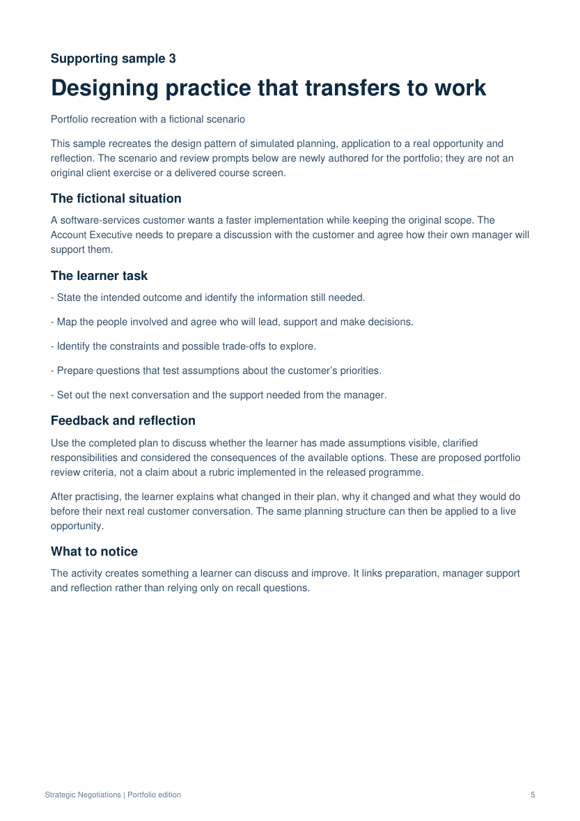 Supporting sample 3: Designing practice that transfers to work